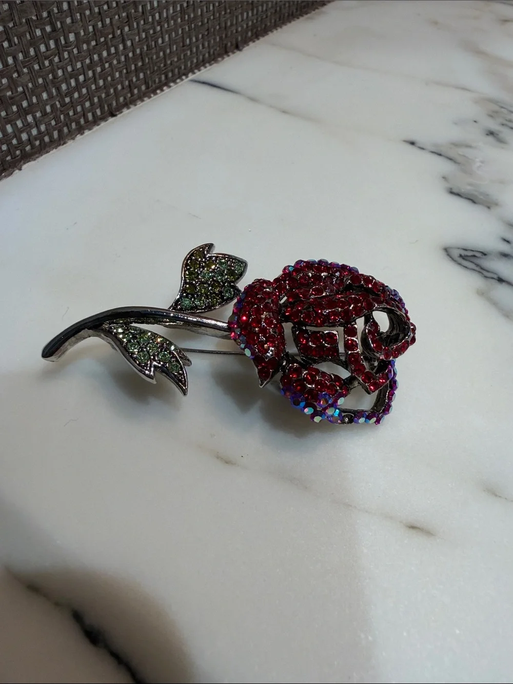 Crystal Red Rose Brooch Pin - Unbranded